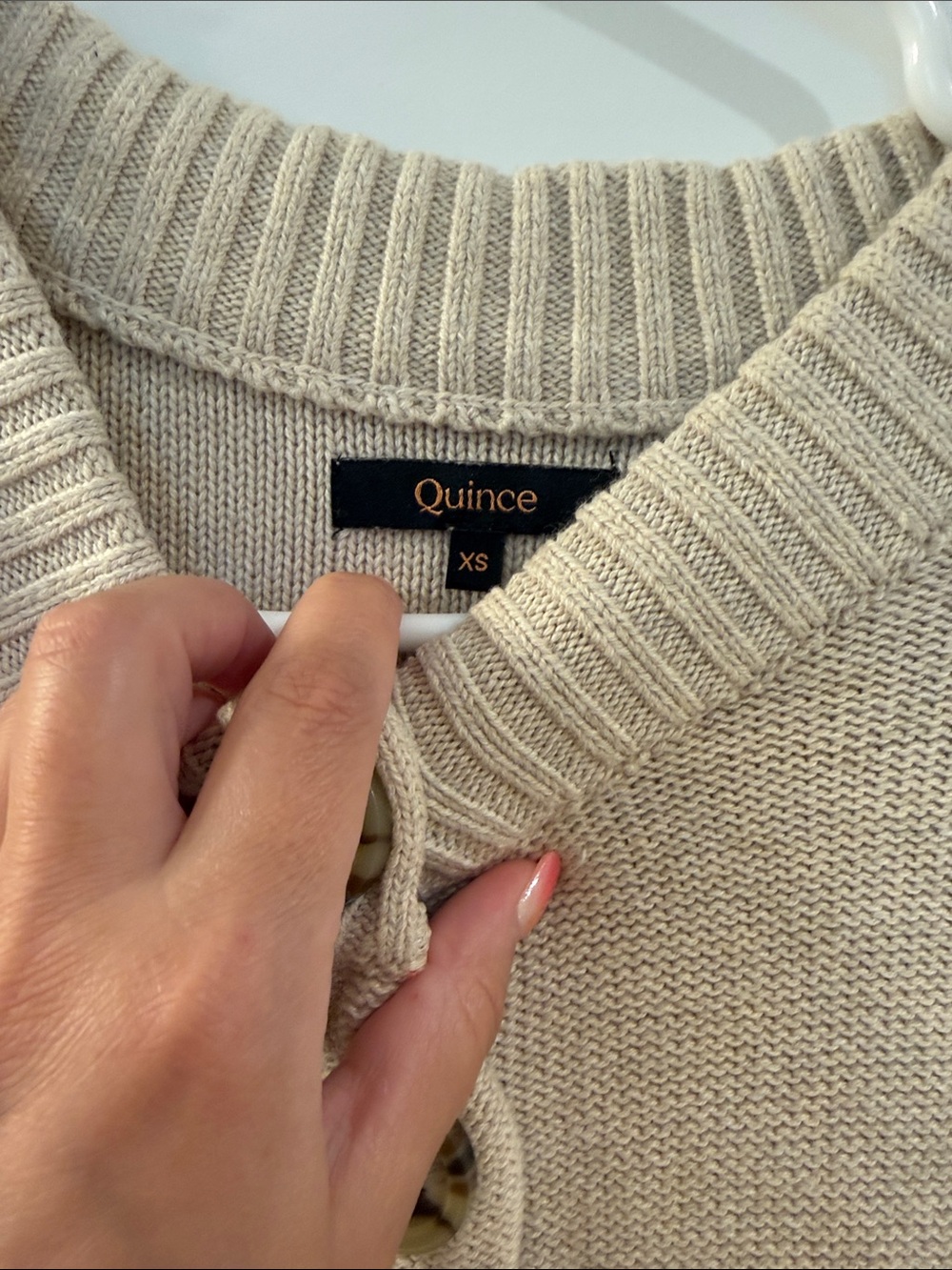 Quince 100% Organic Cropped Cotton Cardigan in speckled beige - Picture 2 of 4